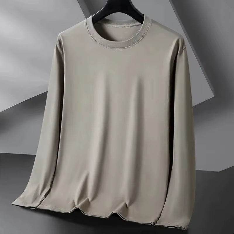 Casual Sporty Men'S Long Sleeve Crew Neck T-Shirt Trendy All-Match Solid Color Loose Fit Autumn Top plus Size Comfortable Base S